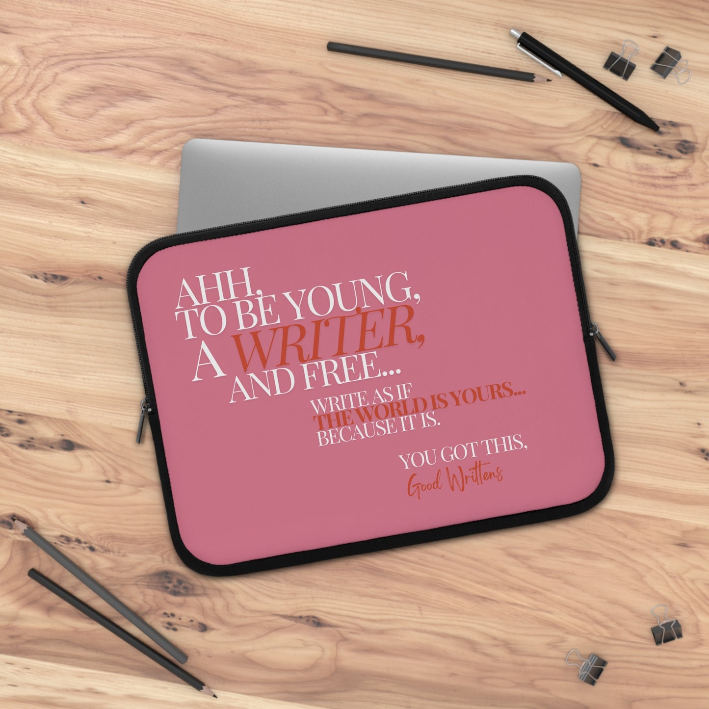 Young, Writer and Free Laptop Sleeve.Pink
