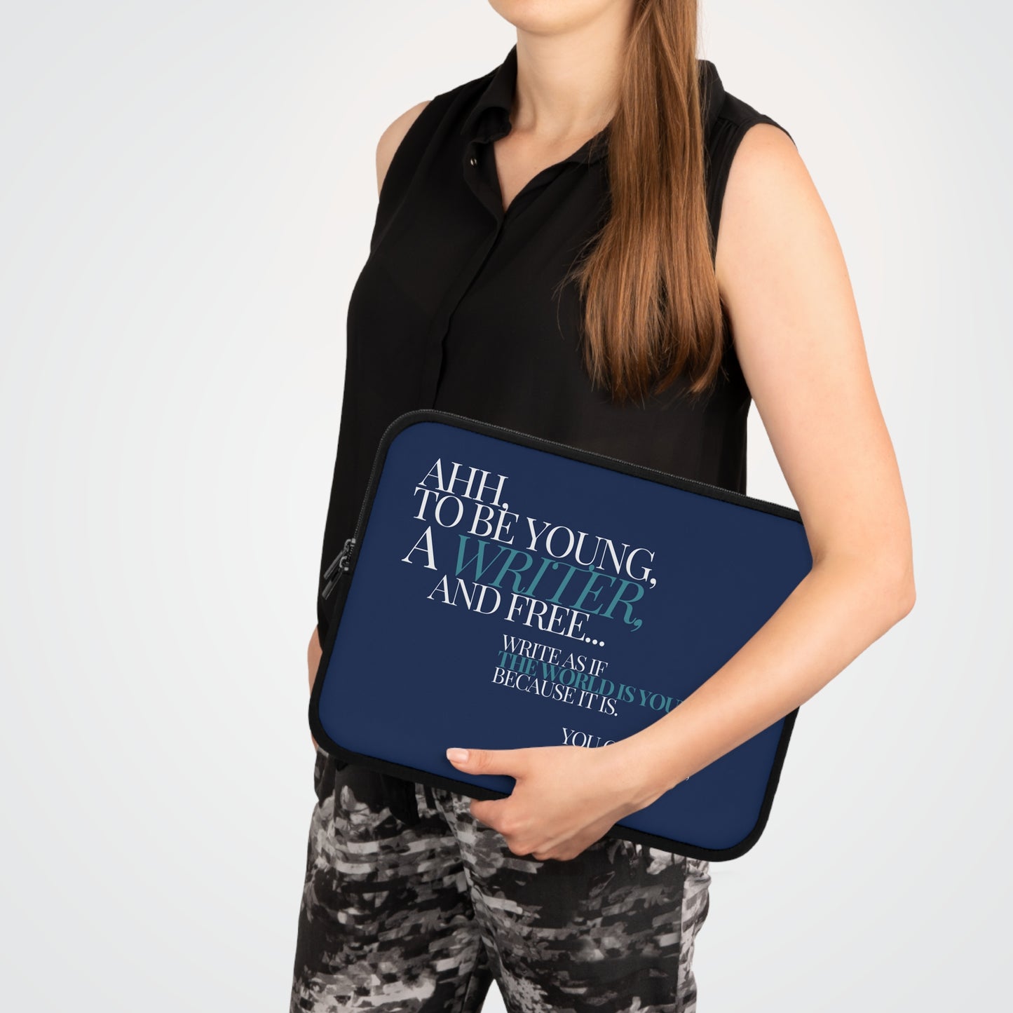 Young, Writer and Free Laptop Sleeve. Blue