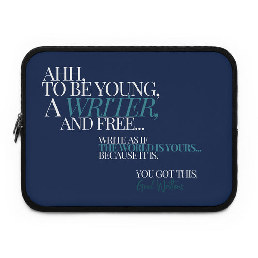 Young, Writer and Free Laptop Sleeve. Blue