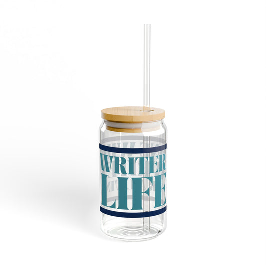 Writer Life Series. Sipper Glass. Light Blue/Navy Blue.