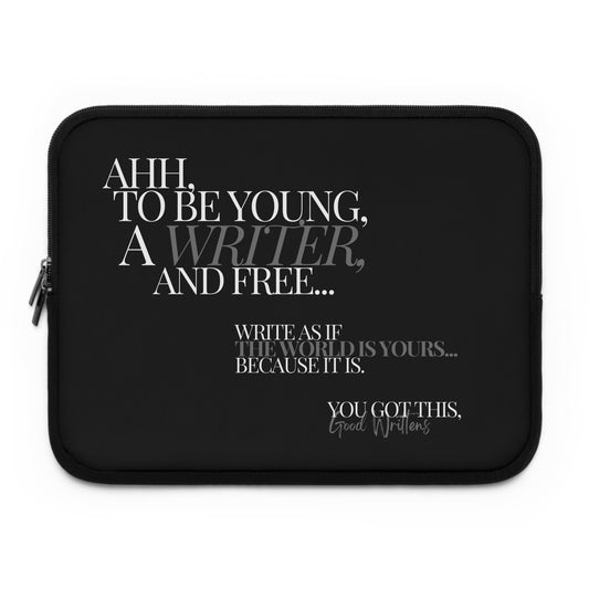 Young, Writer and Free Laptop Sleeve. Black